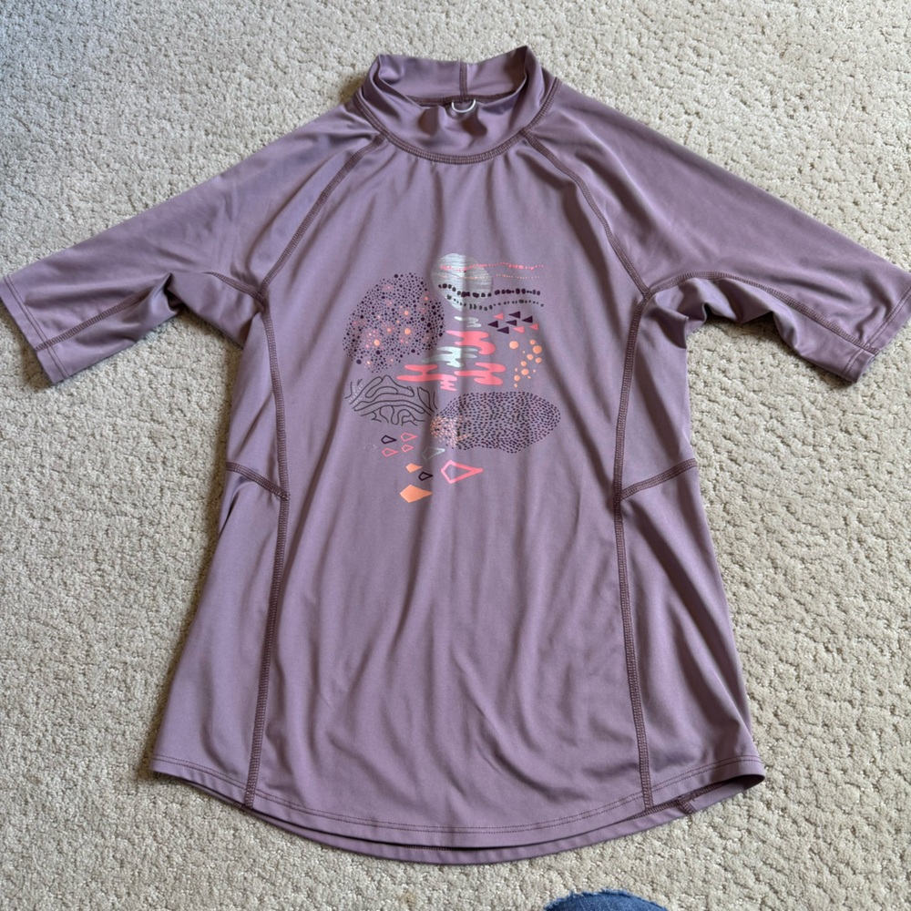 REI Rash Guard Girls L 14/16 Short Sleeve Purple Swim Shirt Sun